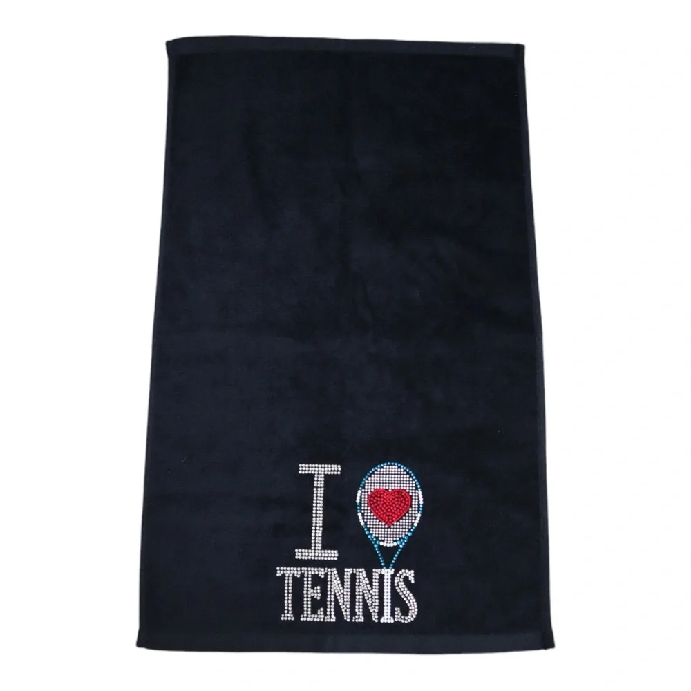 Rare VTG Towel Plus By Anvil I Love Tennis Logo Art Rhinestone Spell Out Towel